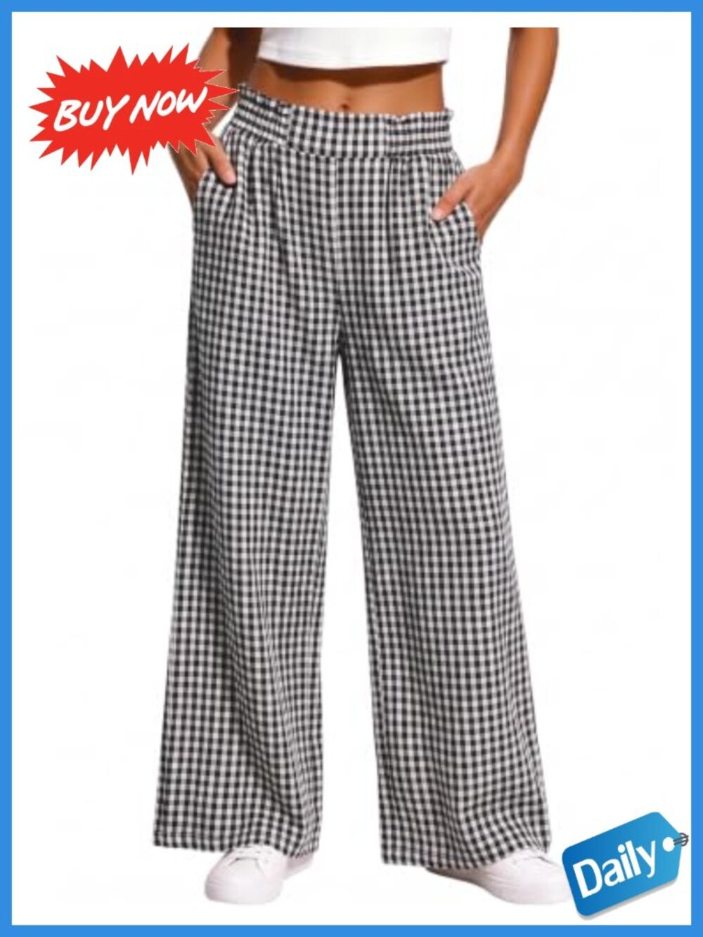 Womens Linen Wide Leg Palazzo Pants High Rise Elastic Waist Ruffle Trim with